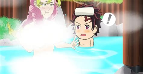 Mitsuri and Tanjiro at the hot springs